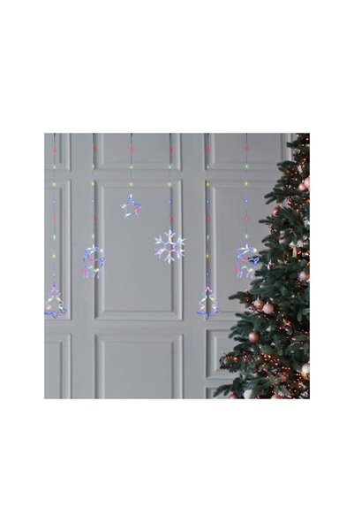 Jumbo Instalatie de Craciun Perdea cu 198 de Becuri LED Stele Fulgi Cerbi Bra...