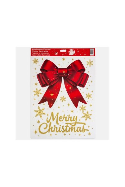 Jumbo Autocolante de Craciun pentru Geam cu Fundita Rosie 30x42cm