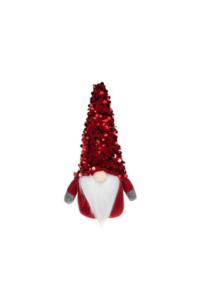 Jumbo Figurina Decorativa de Craciun Gnome Rosu Caciula Gri cu Paiete 17cm