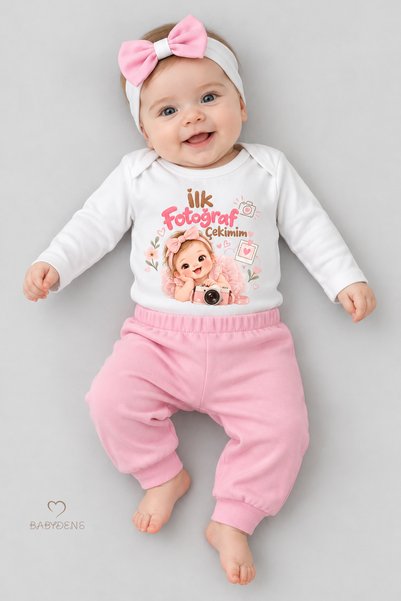 BABYDEN'S Baby Girl's First Photo Shoot Printed 3-Piece Set, 100% Cotton, Lon...