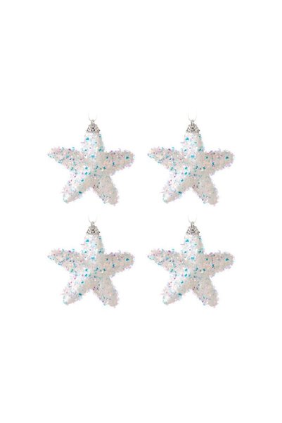 Jumbo Set Ornamente de Craciun Stele Albe Tinsel Holografic 6cm - 4buc