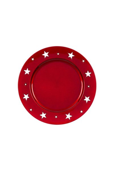 Jumbo Platou Decorativ de Craciun din Plastic Rotund Rosu Stele Ø33cm