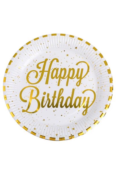 OEM Farfurii de Petrecere din Carton Alb cu Dungi din Folie Aurie Happy Birth...