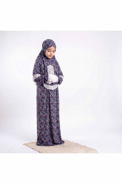 Linda Hijab Linda Girls Floral Prayer Dress with Matching Shawl – Purple Prin...