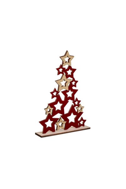 Jumbo Deoratiune de Craciun Tablita din Lemn cu Stele Catifelate & Glitter Ro...
