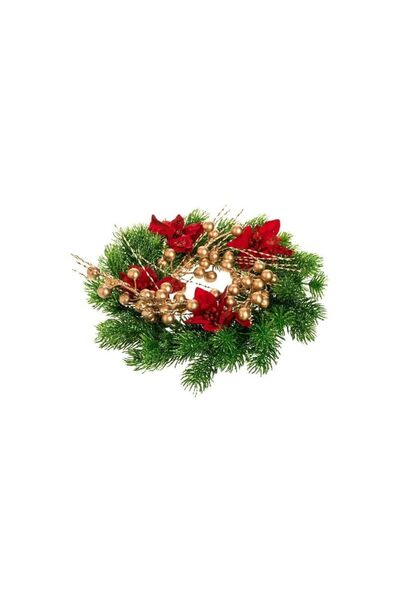 Jumbo Inel Decorativ pentru Lumanare de Craciun cu Ramuri Verzi Berries Craci...