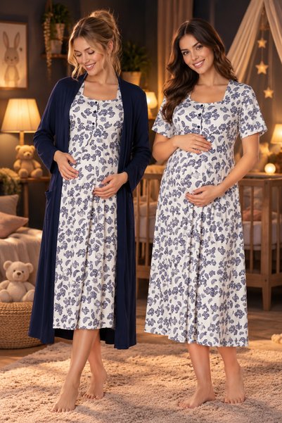 by İGP Maternity and Postpartum Nursing Nightgown Set with Robe - Effortt