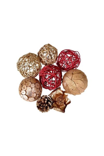 Jumbo Potpurri Decorativ de Craciun Sfere Aurii Rosii cu Glitter