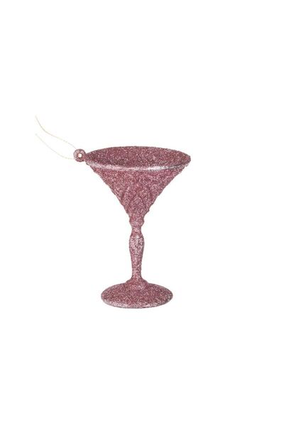 Jumbo Ornament Brad de Craciun Pahar Cocktail cu Glitter Roz 9cm