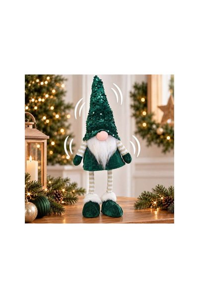 Jumbo Figurina Decorativa de Craciun Gnome Verde cu Miscare 43cm