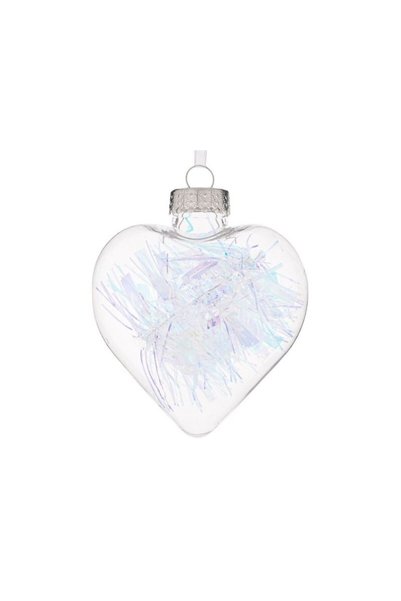 Jumbo Ornament Brad de Craciun Inima Transparenta cu Beteala Irizata 8cm