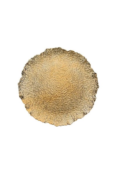 Jumbo Platou Rotund Decorativ Auriu cu Relief Asimetric din Plastic Ø40x3cm