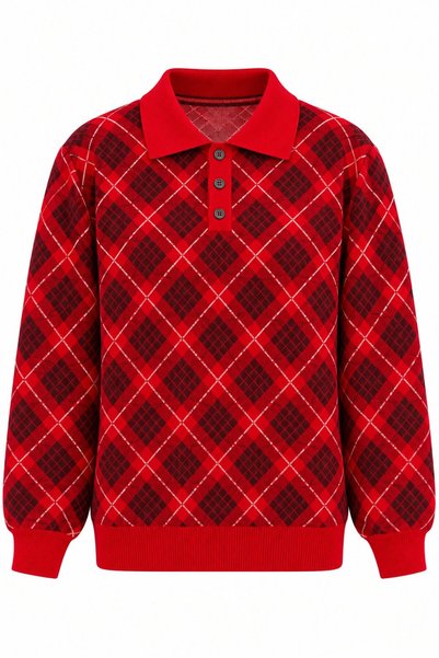 Laluvia Red Polo Collar Knit Sweater - 609123