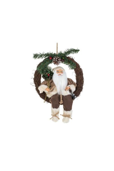 Jumbo Coronita Decorativa de Craciun din Lemn cu Mos Craciun cu Haina Maro & ...