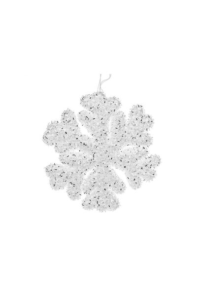 Jumbo Ornament Brad de Craciun din Spuma Fulg Alb cu Beteala Argintie 15cm