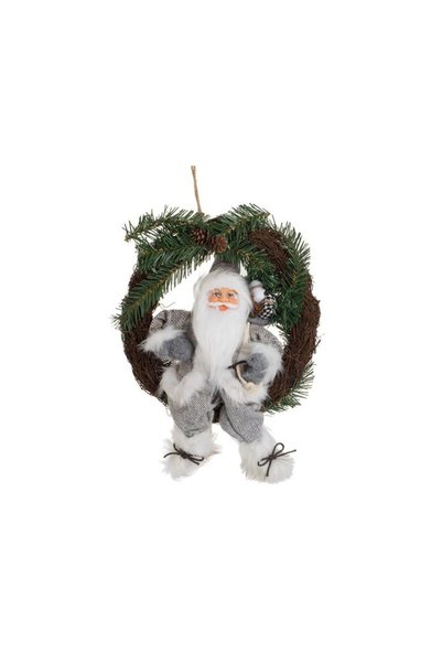Jumbo Decorative Wooden Wreath with Santa Claus Figurine in Gray Clothes 30cm