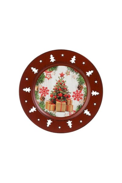 Jumbo Platou Decorativ de Craciun Rotund din Plastic cu Brazi Impodobiti Ø33cm