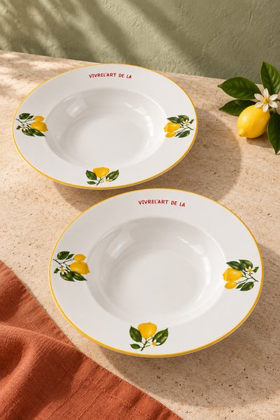 Sırvenis Limon Bahçesi 2'li Makarna-Spagetti Tabağı Dekal Limon Desenli 27 cm
