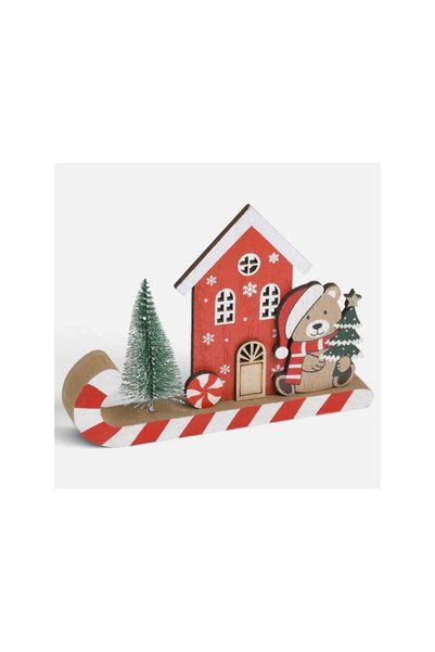 Jumbo Decoratiune de Craciun Casa din Lemn cu Ursulet 17x13cm