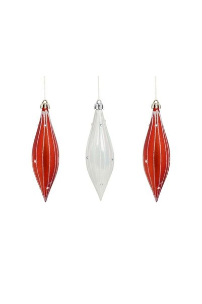 Jumbo Ornamente Brad de Craciun Turturi Rosii Alb cu Dungi cu Holografice 14c...