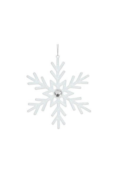 Jumbo Ornament Brad de Craciun Fulg Alb cu Glitter Piatra 15cm