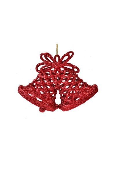Jumbo Set Ornamente de Craciun Clopote Rosii Glitter 11cm - 3buc