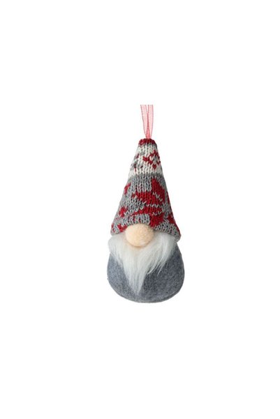 Jumbo Ornament Brad de Craciun Figura Gnome Gri Caciula cu Fulgi Rosii Ø5.5x11cm
