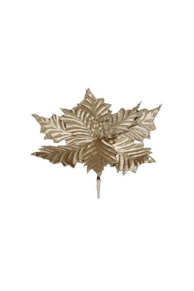 Jumbo Floare Decorativa de Craciun Catifelata & Glitter Bej Sampanie Aurie cu...