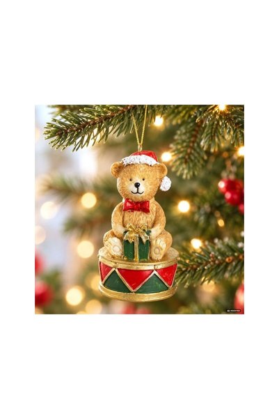 Jumbo Ornament de Brad din Polirasina in Forma de Ursulet cu Toba 10cm