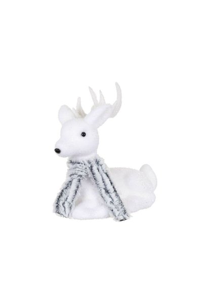 Jumbo Figurina Decorativa de Craciun Ren din Spuma cu Fular Gri de Blana 21cm