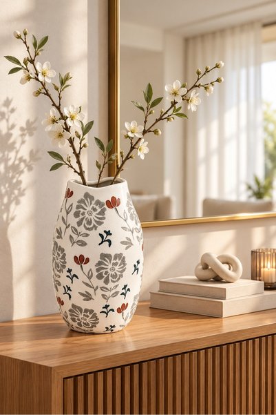 Generic Modern Ceramic Rose Vase with Artistic Floral Patterns (25cm Height) ...