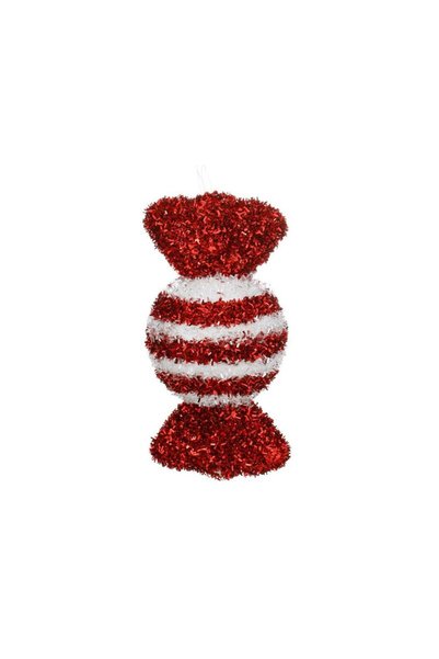 Jumbo Ornament Brad de Craciun Bomboana Rosie Alba Tinsel 15cm