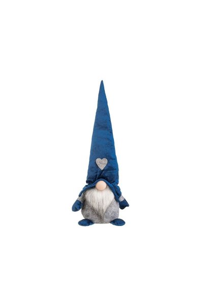 Jumbo Figurina Decorativa Gnome de Craciun cu Corp Gri Caciula Albastra 48cm