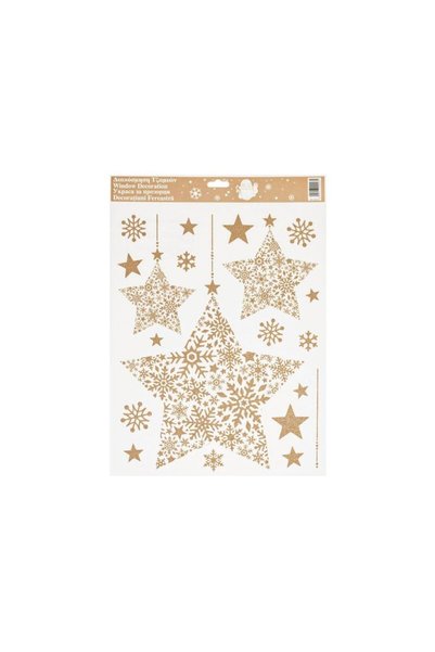 Jumbo Autocolant Decorativ de Craciun Stea Fulgi cu Glitter Bronz 30x42cm