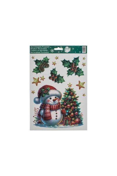 Jumbo Autocolante Decorative de Craciun Brad cu Om de Zapada 20x30cm