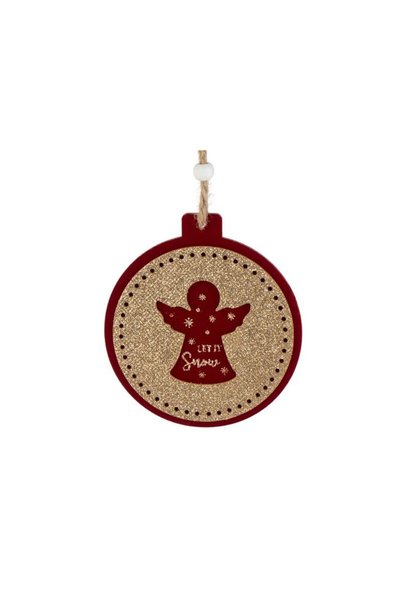 Jumbo Ornament Brad de Craciun Rotund din Lemn cu Inger Catifelat Rosu & Glit...