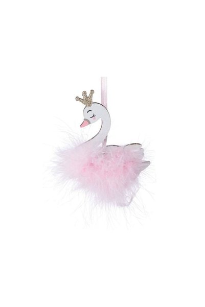 Jumbo Ornament Brad de Craciun Lebada Roz Pana 9cm