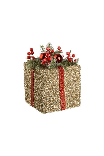 Jumbo Cadou Decorativ din Spuma de Craciun cu Beteala Bej Berries & LED 18x18...