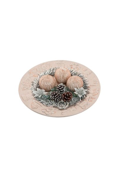 Jumbo Platou Decorativ de Craciun cu 3 Lumanari Conuri Argintii 24cm