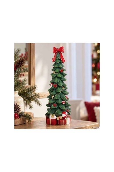 Jumbo Brad Decorativ 3D de Craciun din Polirasina Verde cu Cadouri Ø13x35cm