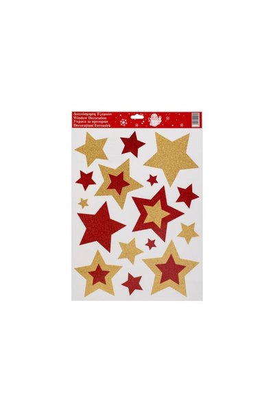Jumbo Autocolante Decorative de Craciun Stele Rosii Glitter Auriu 30x38cm