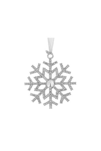 Jumbo Ornament Brad de Craciun Fulg de Zapada cu Strass Argintiu 9x9cm