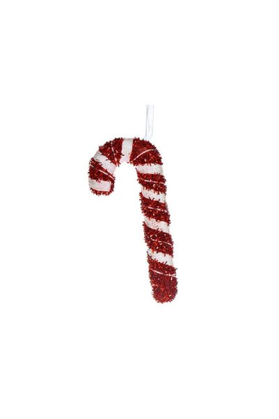 Jumbo Ornament Brad de Craciun Baston din Spuma Rosie Alba Tinsel Glitter 18cm