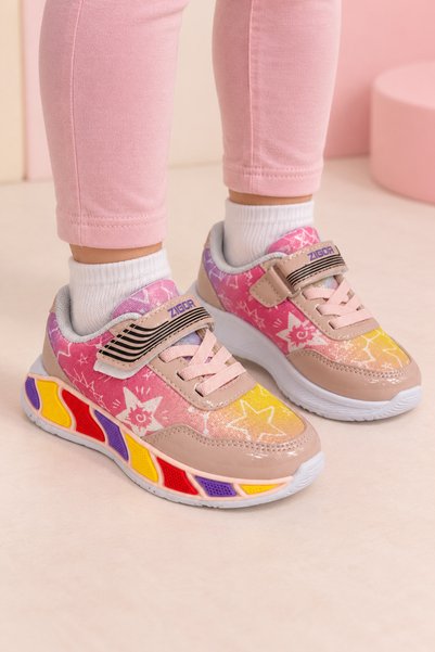 Trendline pantofi sport colorați cu talpă ortopedică cu velcro pentru fete, p...
