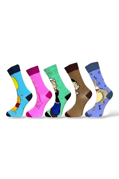 Mevo 5-Piece Unisex Flexible Cartoon Character Colorful Cotton Socks