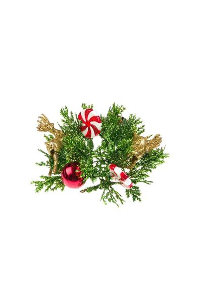 Jumbo Inel Decorativ de Craciun pentru Lumanari Glitter Verde Cerbi Aurii Bil...