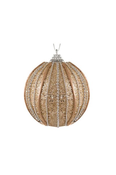 Jumbo Ornament Brad de Craciun din Spuma Bej Siret Glitter Lant Argintiu Ø8cm