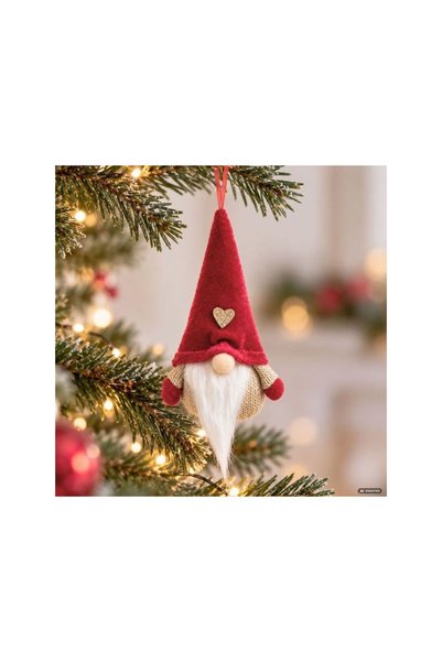 Jumbo Ornament de Brad Gnome Rosu din Material Catifelat 16cm