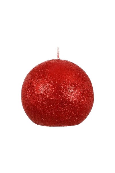 Jumbo Lumanare Sfera Decorativa de Craciun Rosie cu Glitter 8cm