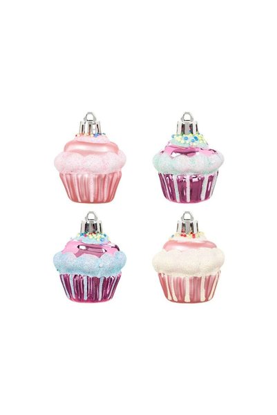 Jumbo Set Ornamente de Craciun Cupcake Mov Roz Glitter 5.5cm - 4buc